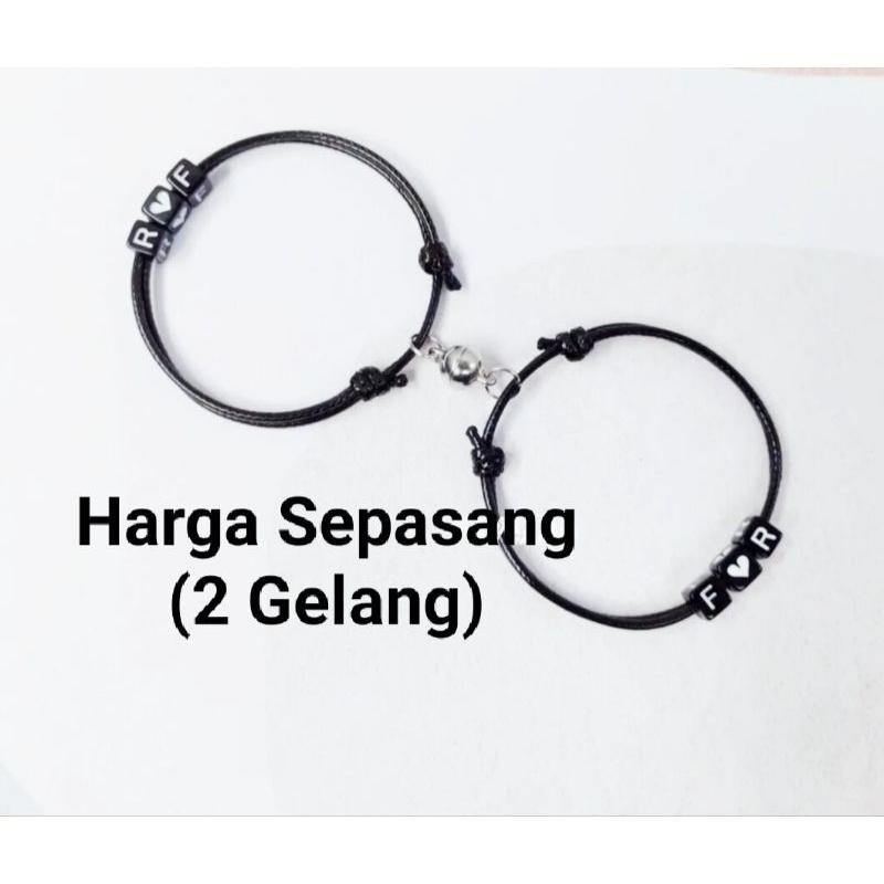GELANG COUPLE MAGNET INISIAL 2:HURUF DADU + LOVE | GELANG TALI MAGNETIC BRACELET PARACORD CUSTOM INI