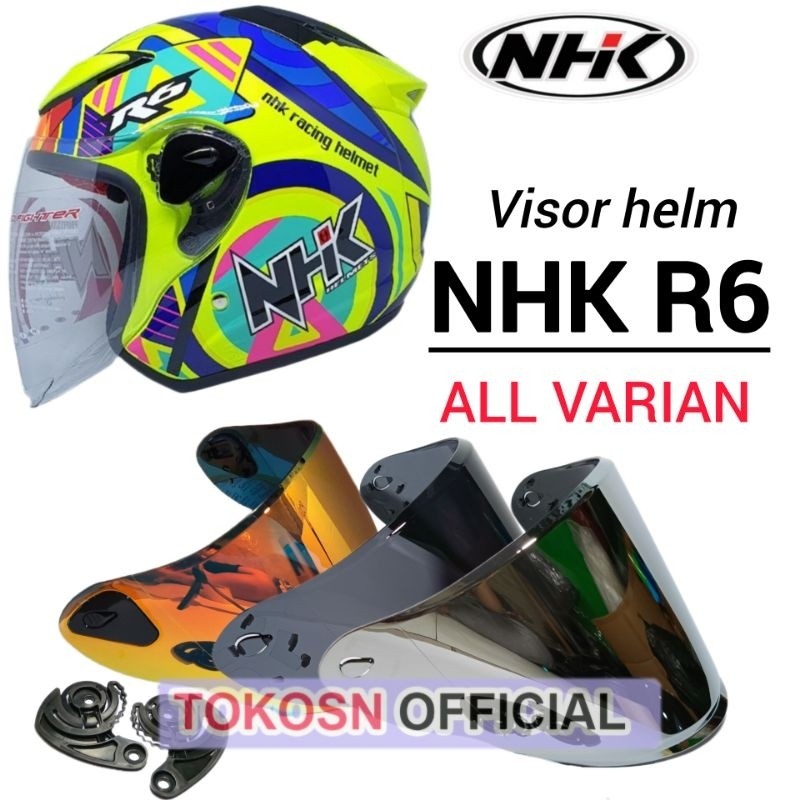 Flat visor helmet NHK R6 | kaca helm nhk r6 bening hitam iridium silver gold red blue