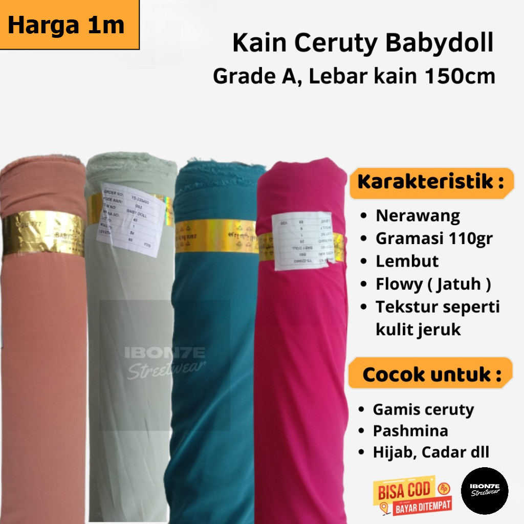 Kain Ceruty Babydoll Armani Premium 1m – Grade A Lebar 150cm untuk Gamis, Dress & Hijab