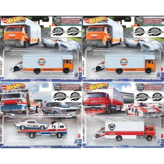 ANS99 FLF56-956Q - Hot Wheels 1:64 Team Transport 2022 Set of 4 Porsche AMC Lancia Gulf