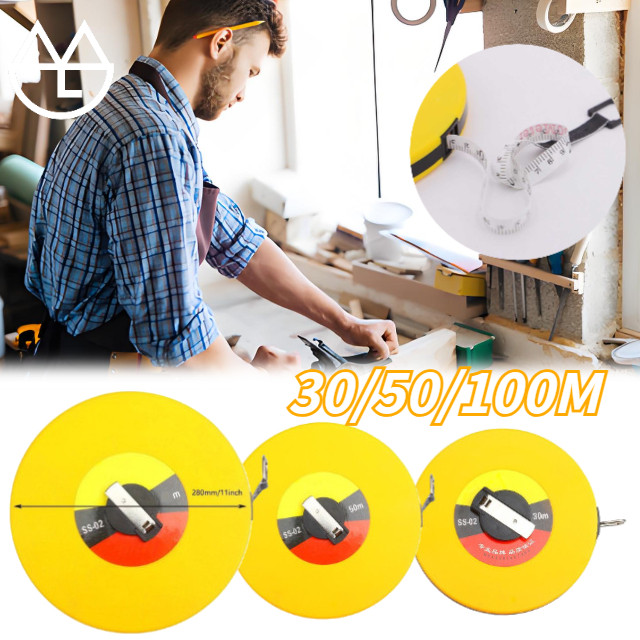 Alat Pengukur Tukang Meteran Bulat 30m / 50m / 100m Meteran Fiber Meteran Roll Kain