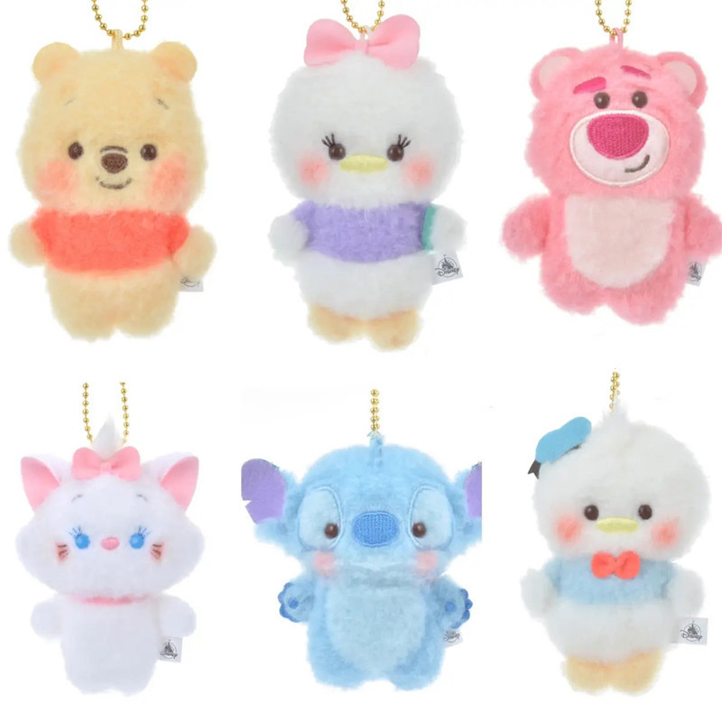 Miniso Disney Poker Strawberry Bear Donald Duck Mary Cat Stitch Plush Bag Pendant Keychain Jewelry G