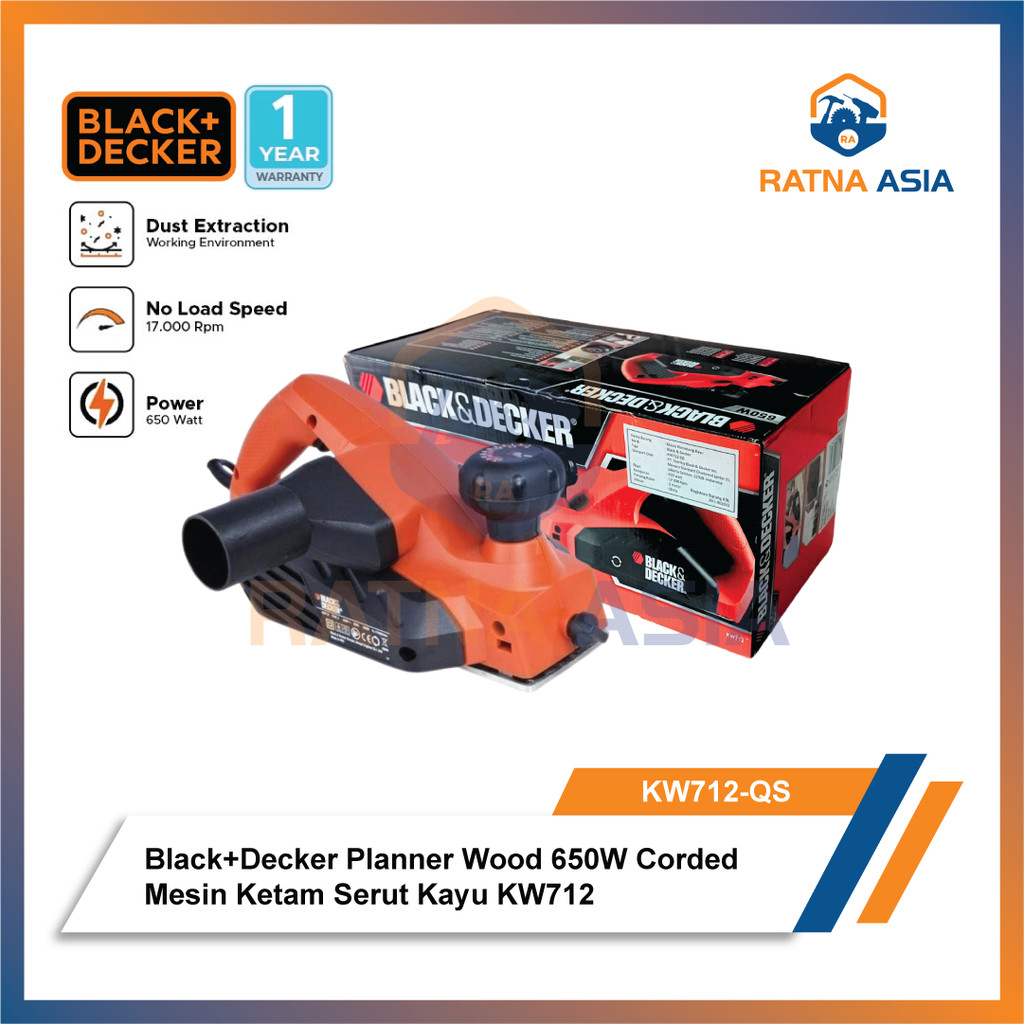 Black+Decker KW712-QS Planer Wood 650W Mesin Ketam Serut Kayu 650W Black & Decker KW712