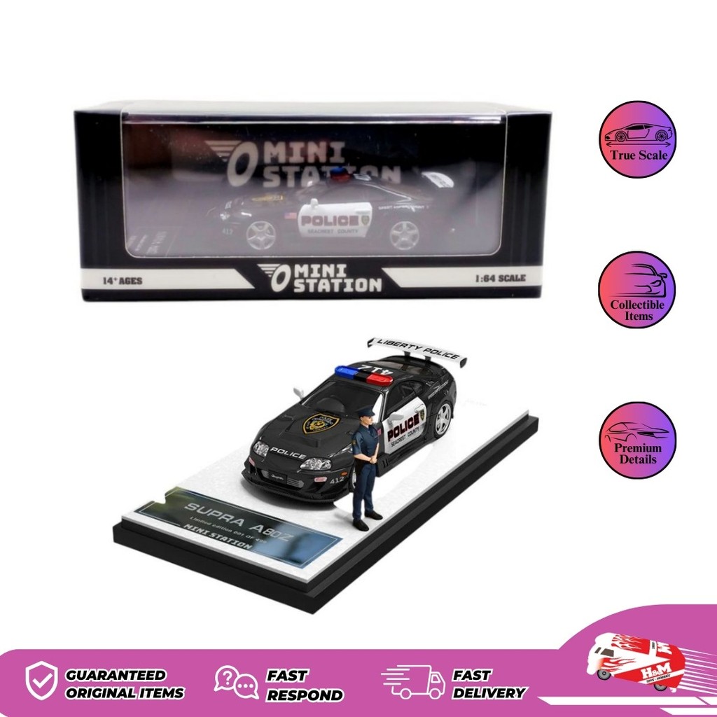 Mini Station 1/64 Toyota Supra A80z GTA Police car with Figure