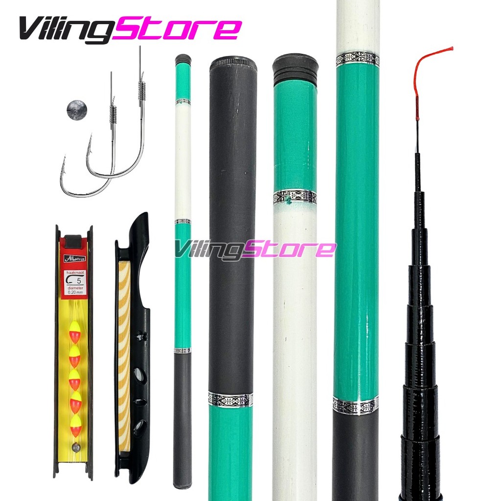 Paket 1 Set Joran Tegek Serat Kaca Teleskopik Portable Action Lentur Paket Joran dengan Gulungan Sen