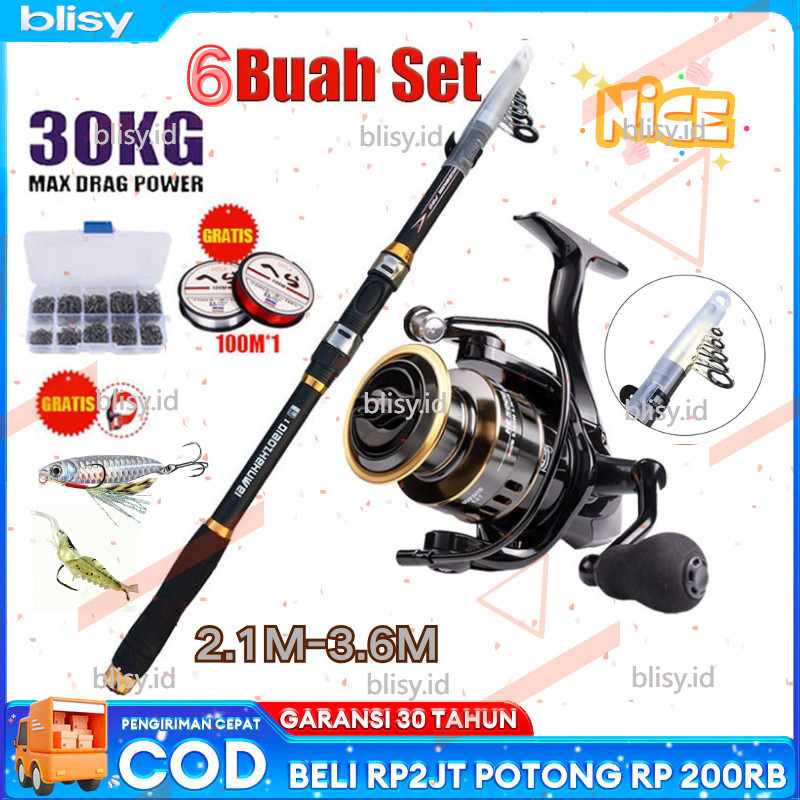 Joran Pancing Set 180-330cm Telescopic Pancingan Set Lengkap