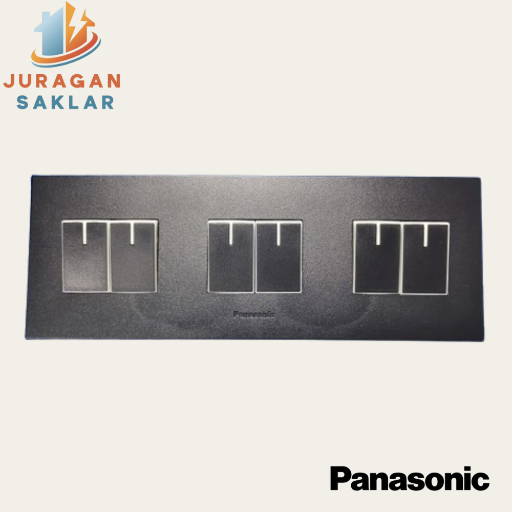 PANASONIC SAKLAR 6 GANG 6 TOMBOL LAMPU BLACK HITAM MINIMALIS