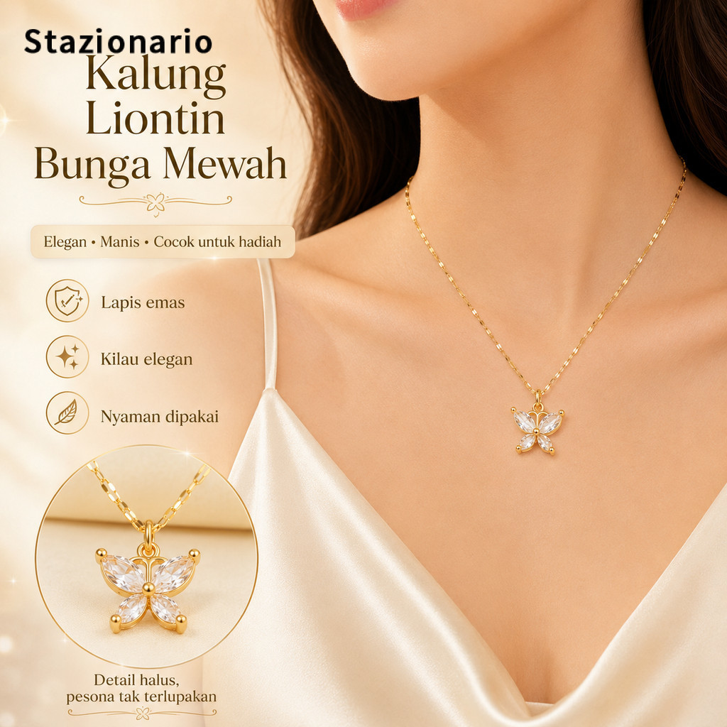 Kalung Titanium Wanita Model Simpel Warna Emas Silver Tidak Mudah Luntur