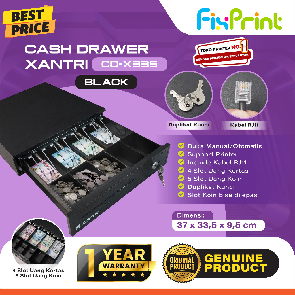FixPrint Cash Drawer Xantri Laci Penyimpanan CD-X335 / CD-X405 / CD-408 / Iware CD-UL400 Laci Kasir 