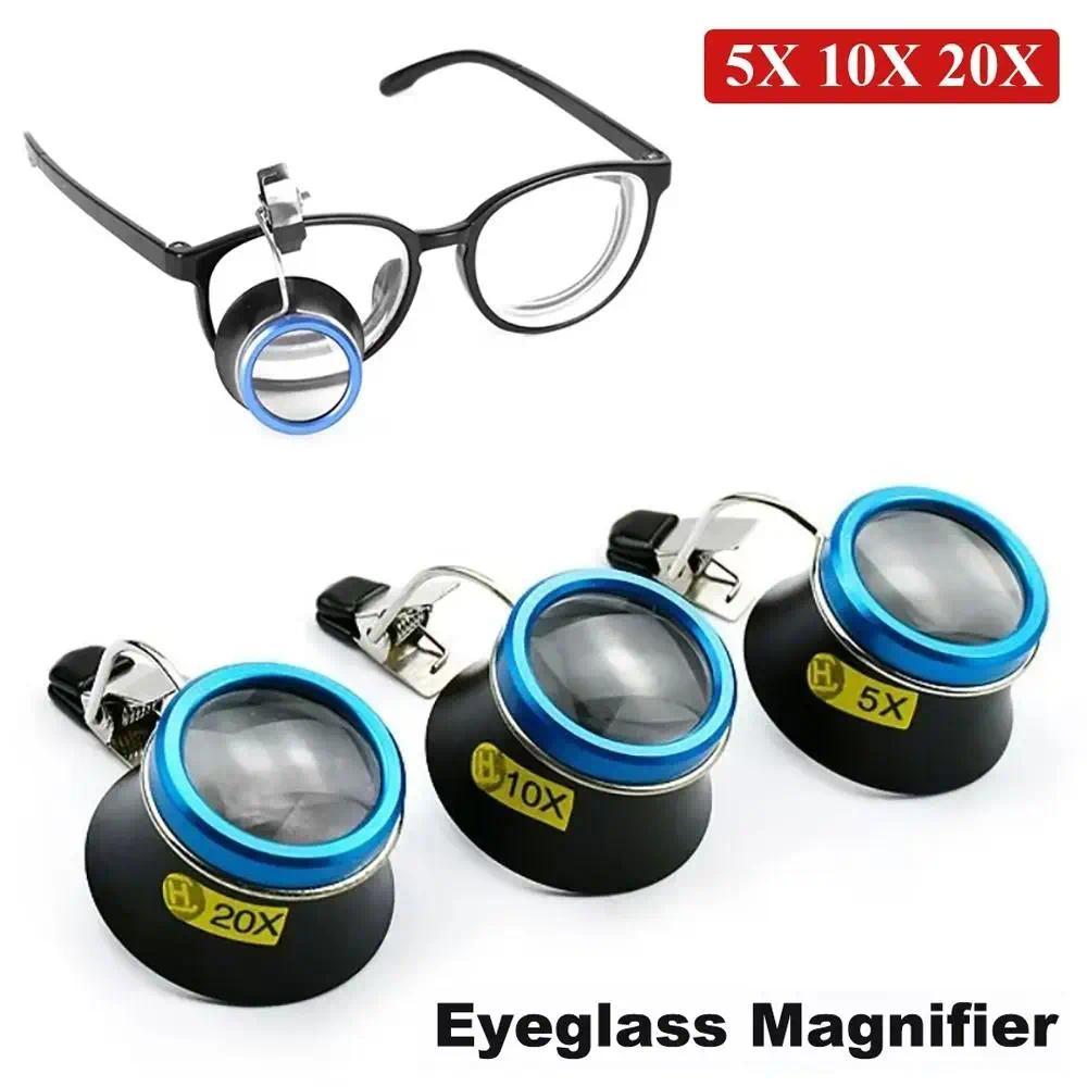 1Pcs New 5X 10X 20X Eyeglass Magnifier Clip-On Eye Loupe Loupe Magnifying Lens Portable Eyepiece Pro