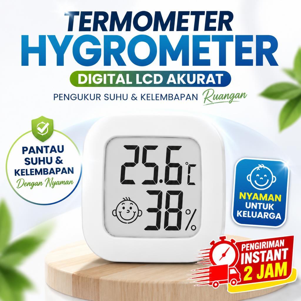 Termometer Hygrometer Digital LCD Akurat Pengukur Suhu & Kelembapan Ruangan Mini
