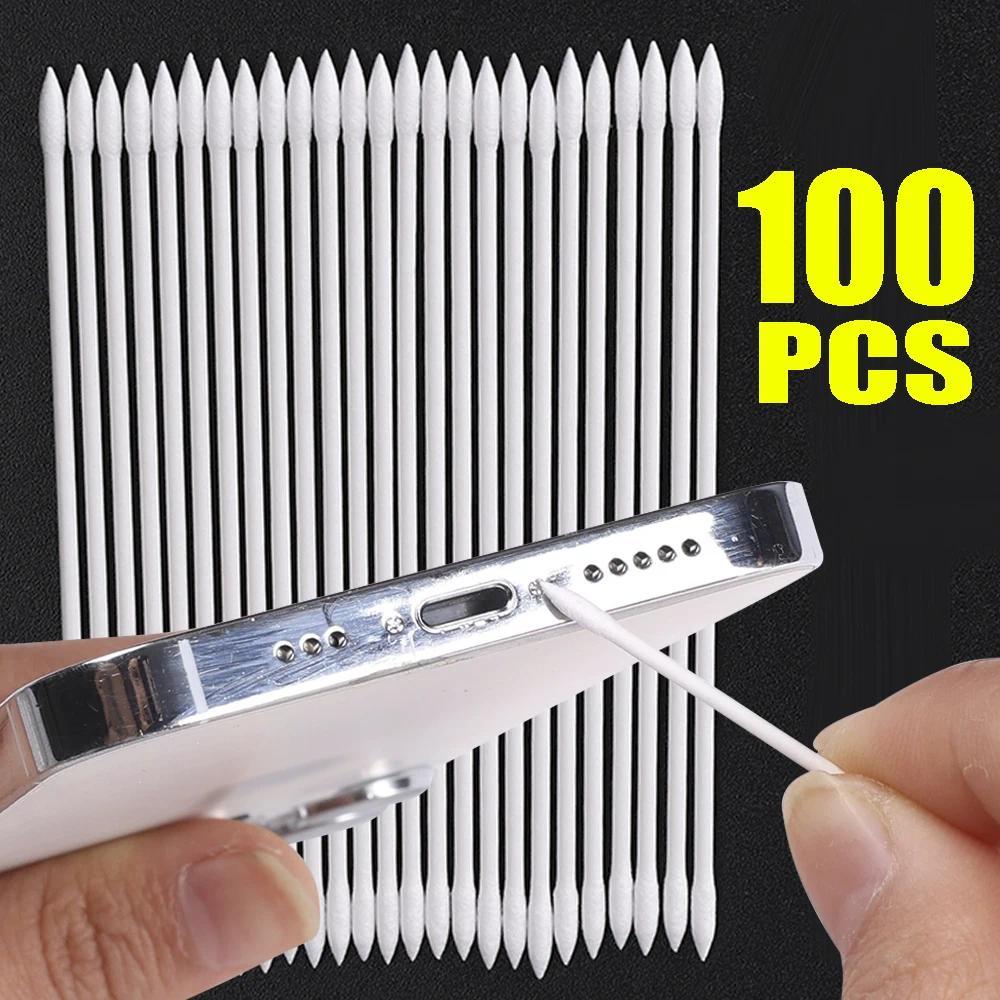 100-1Pcs Dust Free sposable Cleaning Swab Cotton Stick Phone arge Port Headphone Cleaner Tools for A