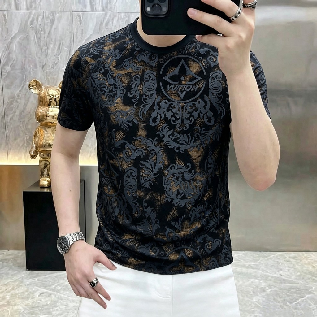 Kaos Pria Premium Beludru Jaring Transparan Terbaru Mewah Casual