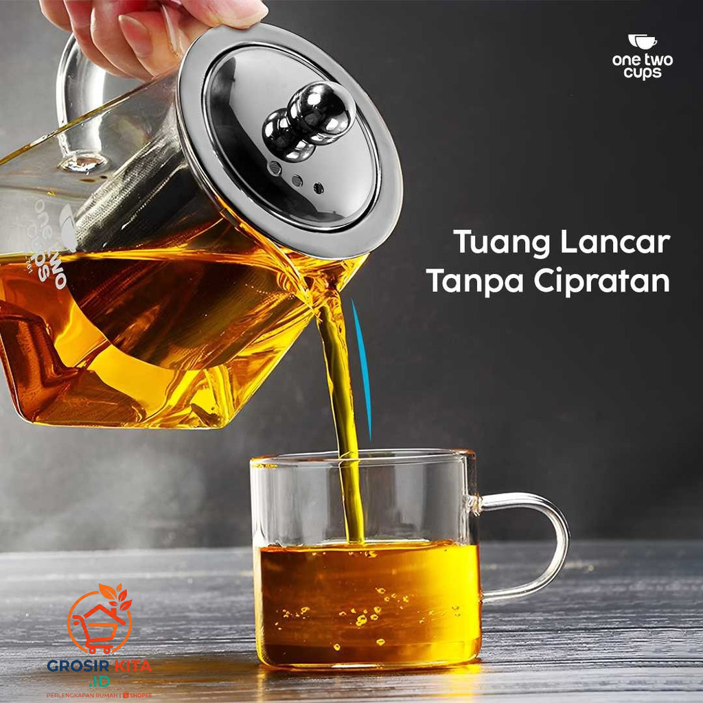 Teko  Kaca Bening Poci Teh Saringan Tahan Panas Teapot