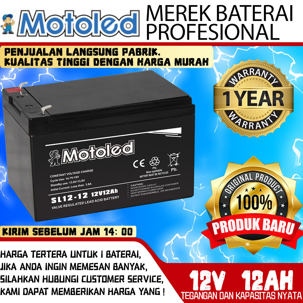 PROMO MOTOLED ASLI Aki Sepeda Listrik Aki 12V 12AH （Kemasan tebal）Aki Semprotan Pertanian/ Aki Spray