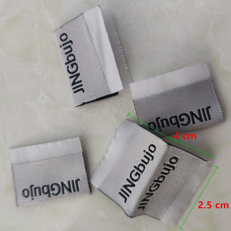 

500pcs Custom loop fold grey Garment Labels for dress 2.5 * 4 cm damask polyester cloth woven label