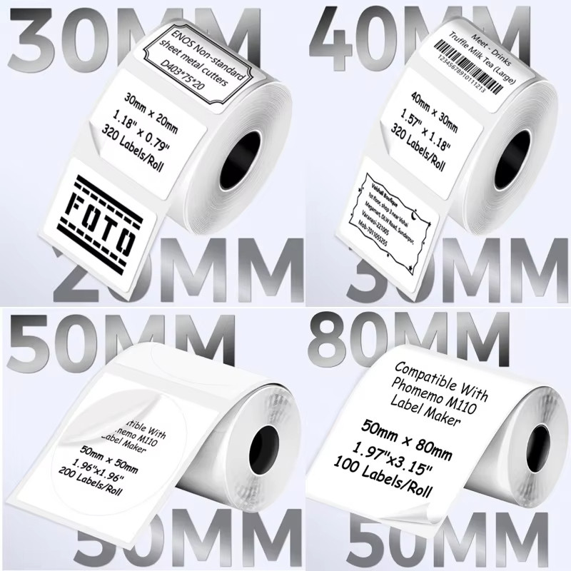 

Thermal Label Sticker Compatible With Phomemo M110/M221/M220/M120/M200 Label Printer,Multisize 30/40/50/80mm,Black on White