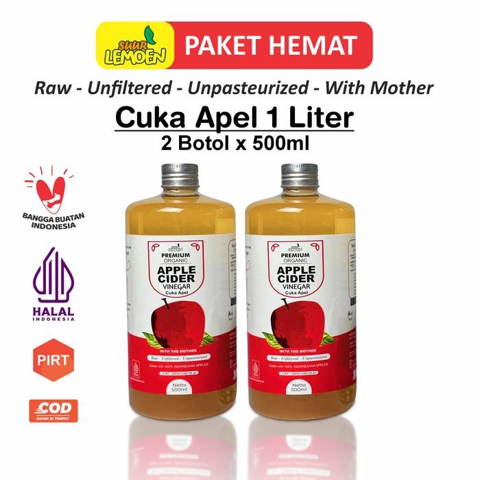 

promo SUUR LEMOEN Cuka Apel Apple Cider Vinegar 1 Liter CUKA APEL Organik With The Mother - Cuka 2 x 500 ml terlaris