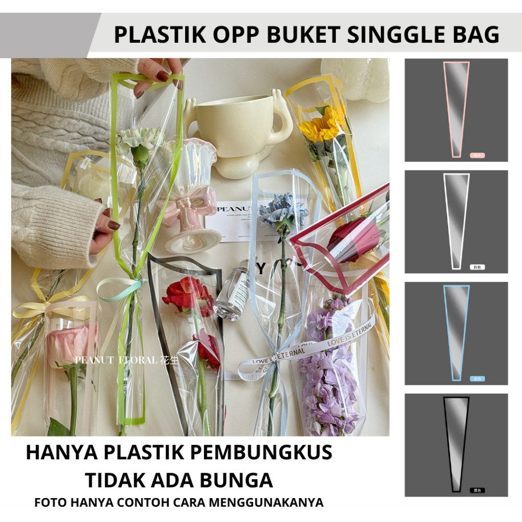 

(PACK 50 PCS) Plastik Bunga Setangkai Transparant List OPP Singgle Flowers Mini Bouquet