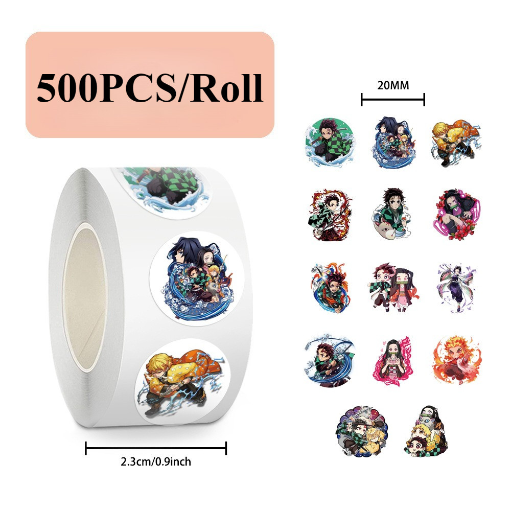 

500PCS Classic Anime Demon Slayer Cute Stickers DIY Decorative Laptop Phone Guitar Multi-purpose Roll Sticker Decals Toy