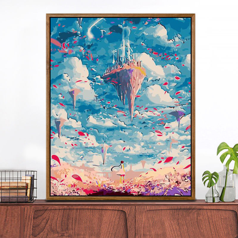 

YL-18866-DIY digital oil painting coloring city in the sky hand-painted living room decoration painting