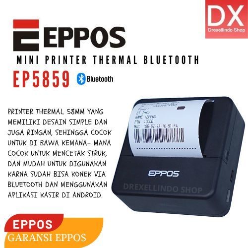 

Printer Bluetooth Thermal Mini EPPOS EP5859 / EP-5859 / P5859 - Pocket