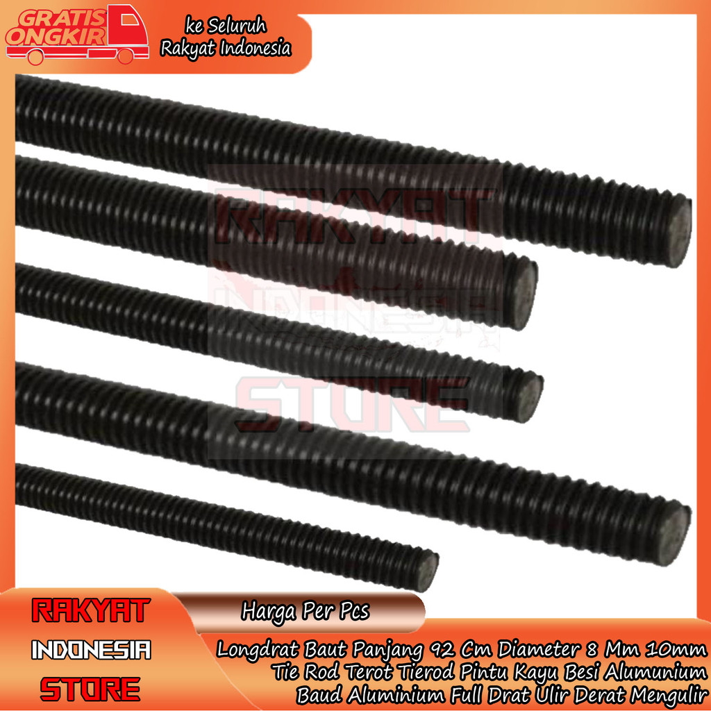 LongDrat TierodLong Drat Derat Baut Panjang 92 Cm Diameter 8 Mm 10mm Tie Rod Terot Pintu Kayu Besi A