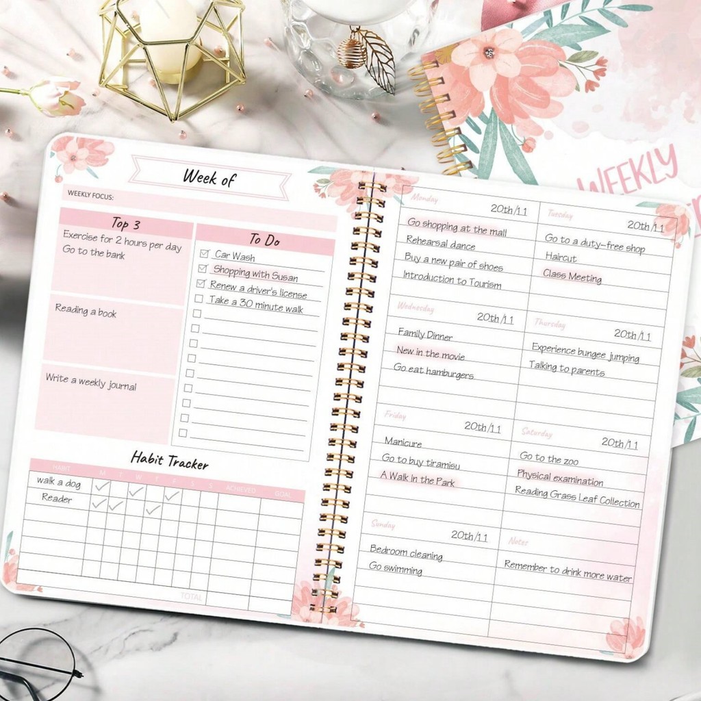 

1pc Weekly Goals Schedule Planner Checklist Notebook Organizers Habit Tracker, Perfect School Or Office Supplies