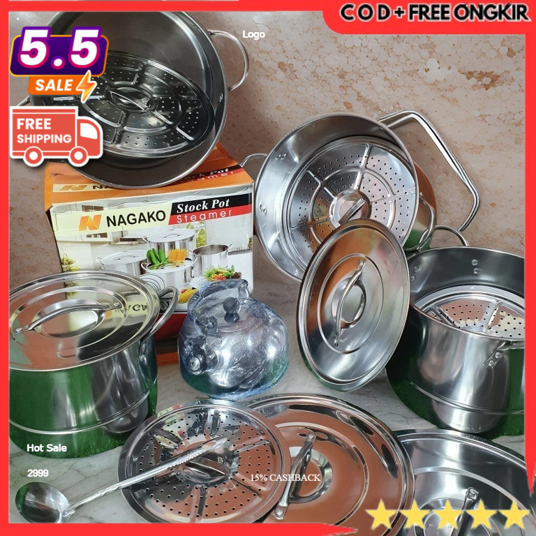 STEAMER STOCK POT + TEKO  - PANCI KUKUS SET 555 INDIA HOMELUX / NAGAKO SSSQ-0001N
