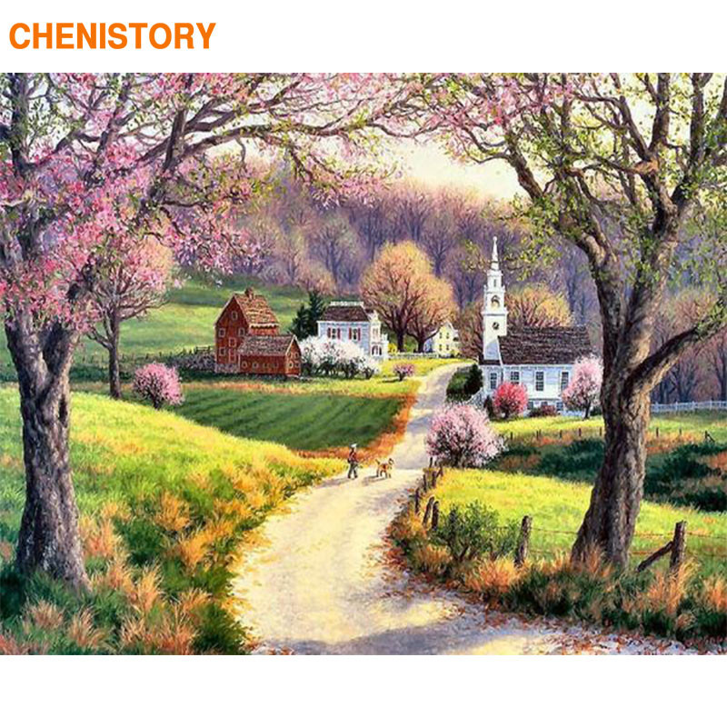 

CHENISTORY Frame Countryside Painting By Numbers Landscape Coloring By Numbers Wall Art Picture Canvas Painting For Home Decors