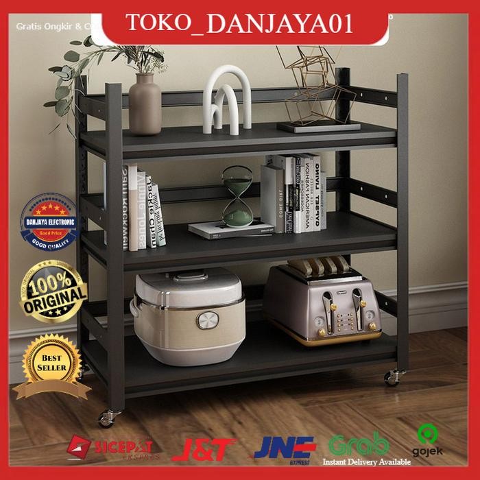 KRISBOW RAK BESI 3 TINGKAT DENGAN RODA - HITAM