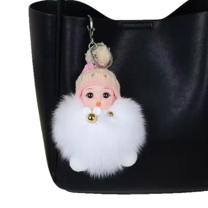 Cross-border cute cute fun real fox hairball doll keychain car book bag pendant Mao Mao fashion whol