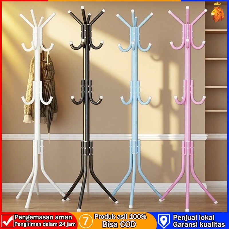 Gantungan Baju Berdiri 9 Hook dari Besi Kuat Desain Serbaguna untuk Pakaian Tas Topi Dekorasi Rumah