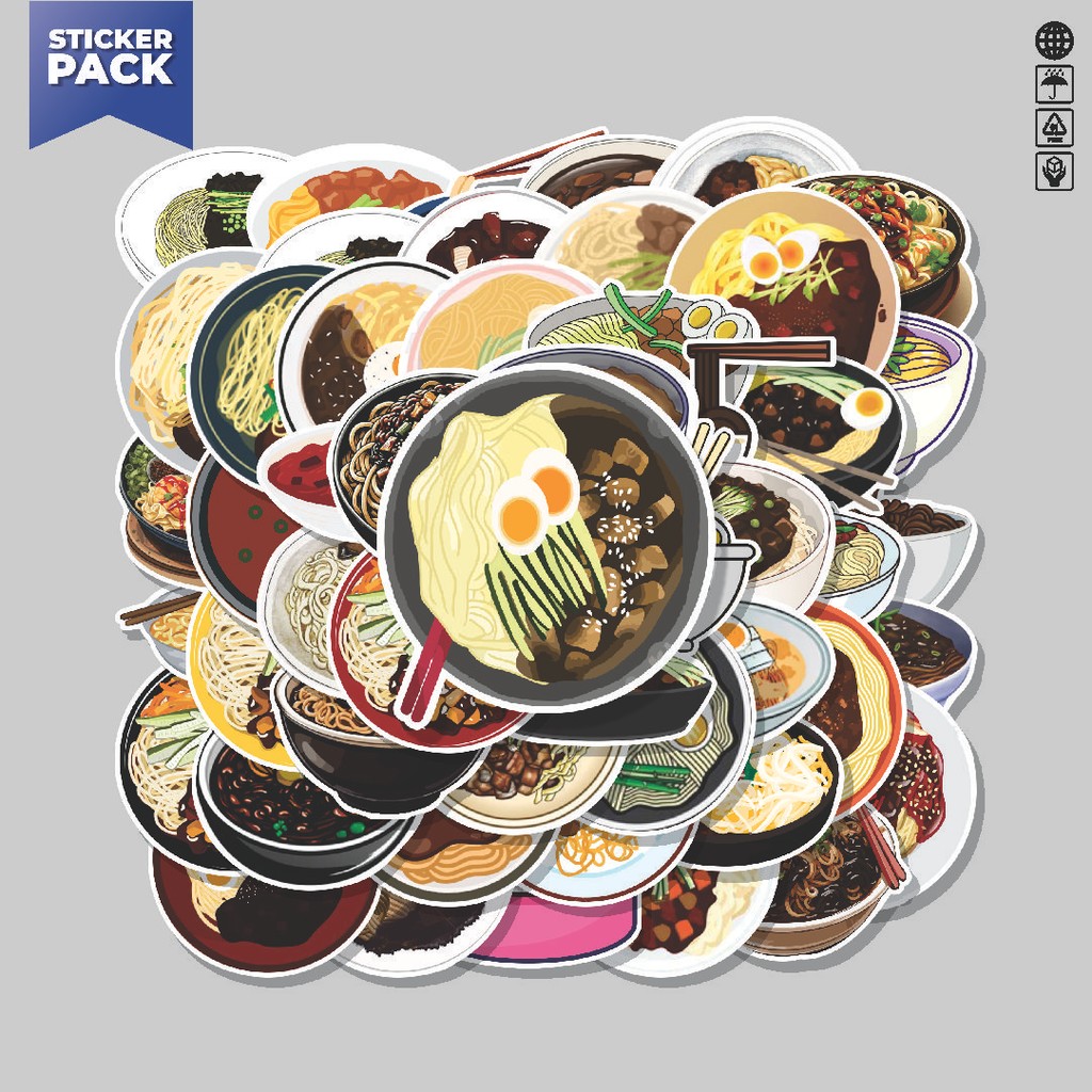 

[100PCS]Stiker Pack Stiker Makanan Jajangmyeon Aesthetic Vinyl Anti Air Dekorasi Sticker Laptop Buku Journal Koper Helm Casing HP Gitar Helm Skateboard