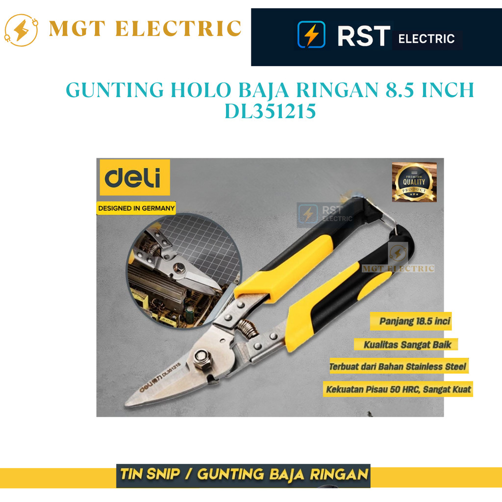 Deli Gunting Holo Baja Ringan / Gunting Seng DELI 8.5" Baja Karbon DL351215 / GUNTING MULTIFUNGSI DE