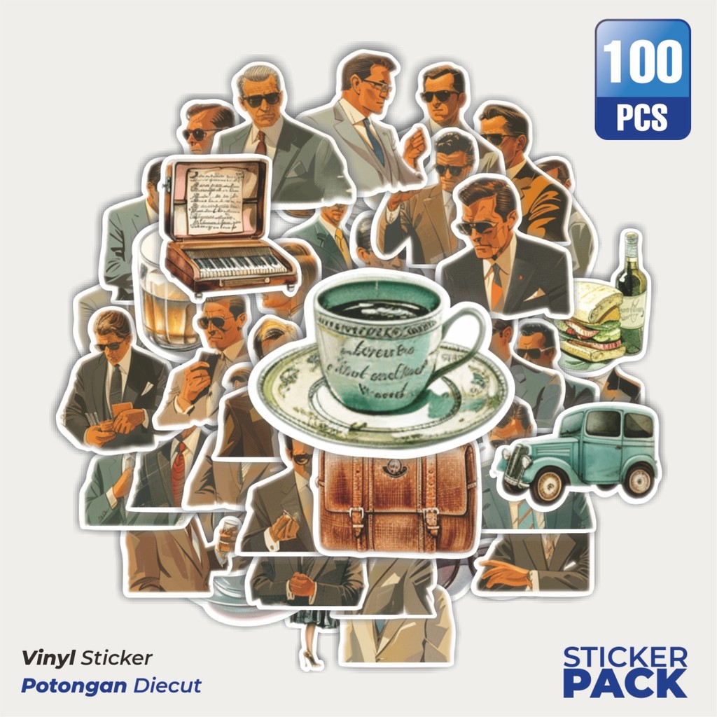 

MURAH 100 PCS Stiker Classical Gentleman [Pria Klasik]Waterproof Aesthetic- Untuk Laptop, Motor, dan Helm - Paper Stationery Pack