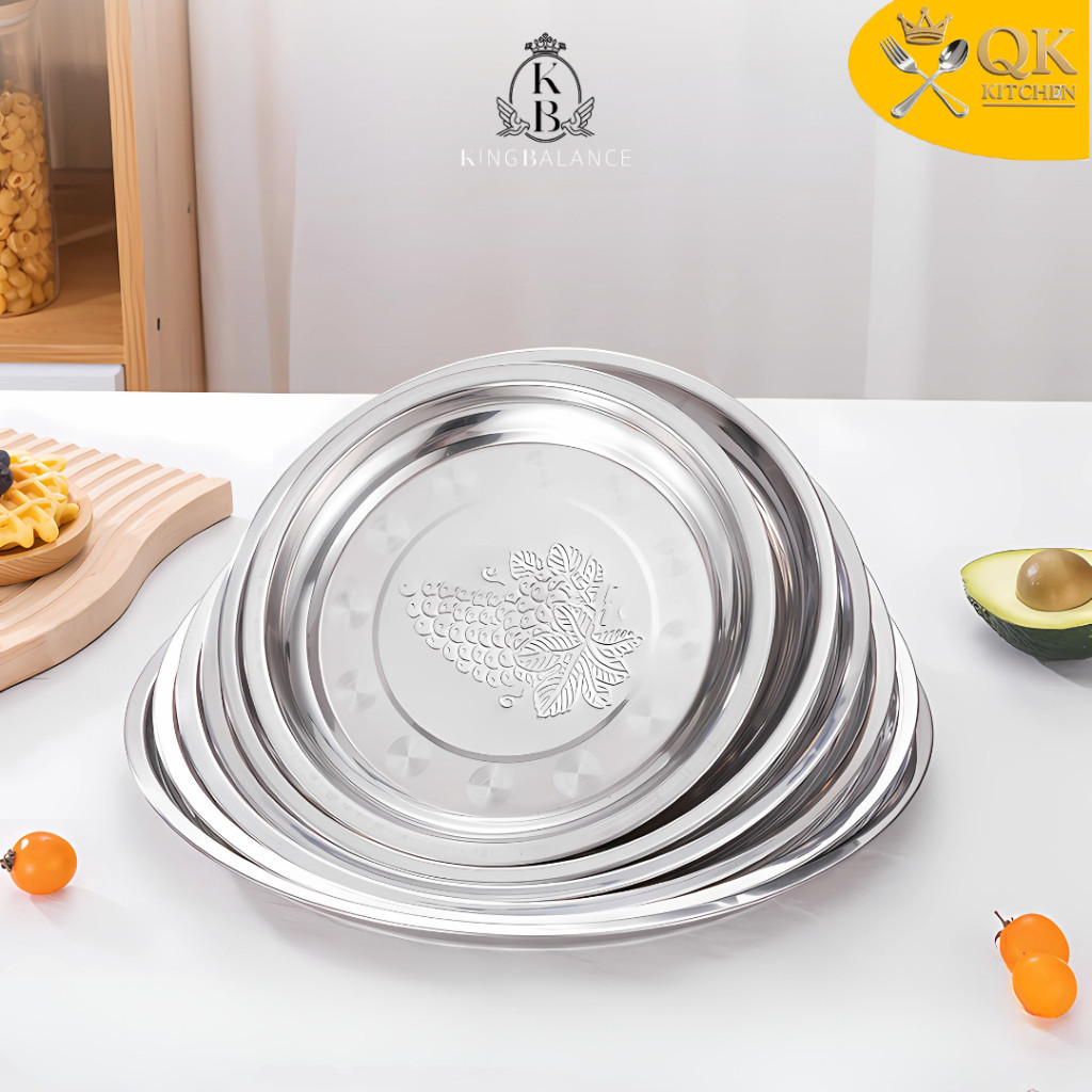 Nampan / Baki Bulat / Bundar Stainless Motif Buah Anggur 28 / 30 / 32 / 34 CM 187