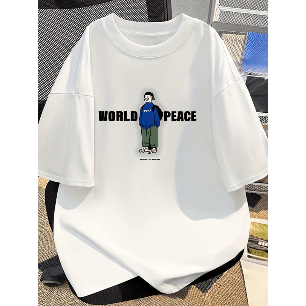 Kaos Lengan Pendek Pria 100% Katun dengan Karakter Kartun & Cetakan Grafis PERDAMAIAN DUNIA - Kaos S