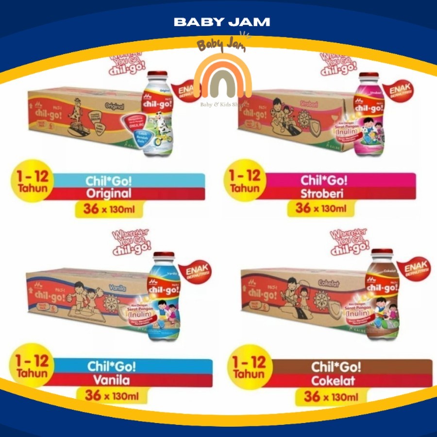 Chil Go UHT Dari Morinaga Liquid 1 Karton Dus 36 Botol Susu Cair Rasa Coklat Vanilla Strawberry BJ
