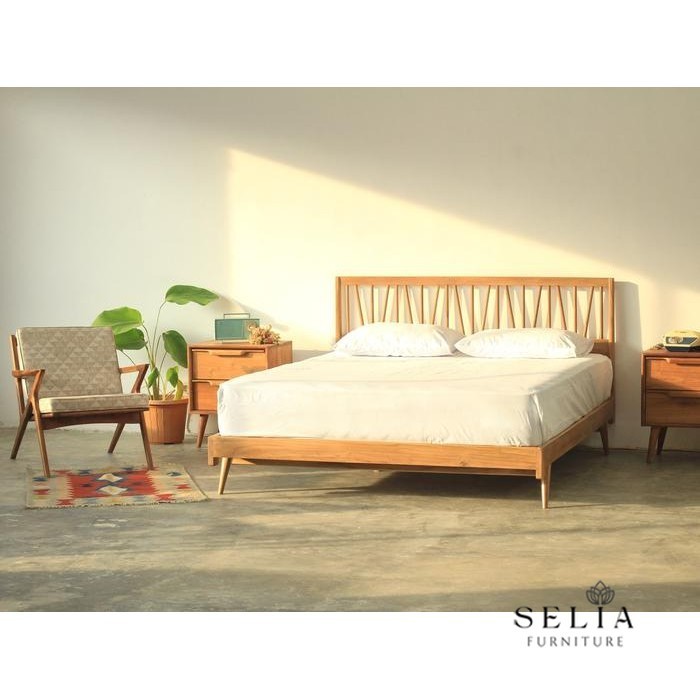 Selia Furniture Retro Bed Frame - Dipan Kayu  Minimalist - Single (90x200 cm) Kayu Jati Solid Minima
