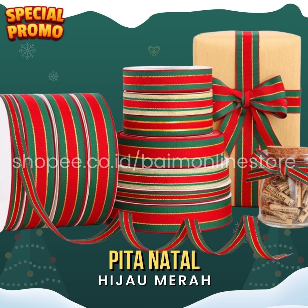 

[1 ROLL] PITA NATAL MERAH HIJAU KAIN/ PITA BIS IMPORT | Ukuran 1 cm & 2,5 cm – Dekorasi Kado & Pohon Natal