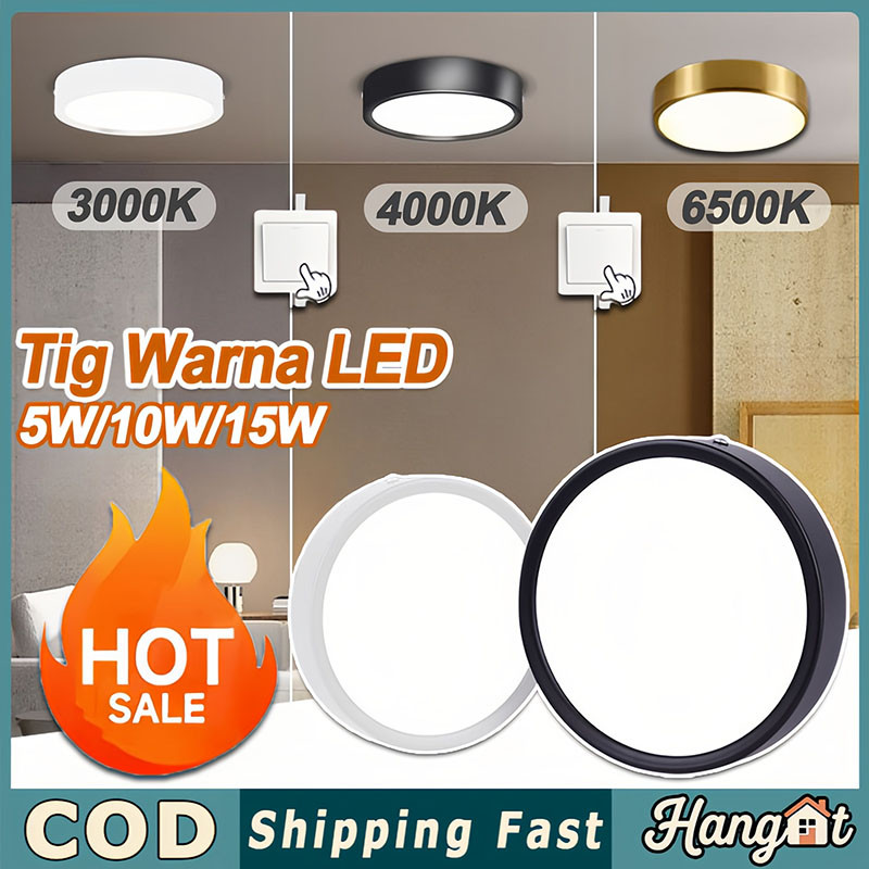 [COD]3 Warna Lampu Downlight LED Panel Bulat Round Lampu Plafon Tempel 5/10/15W Lampu Plafon Lampu S