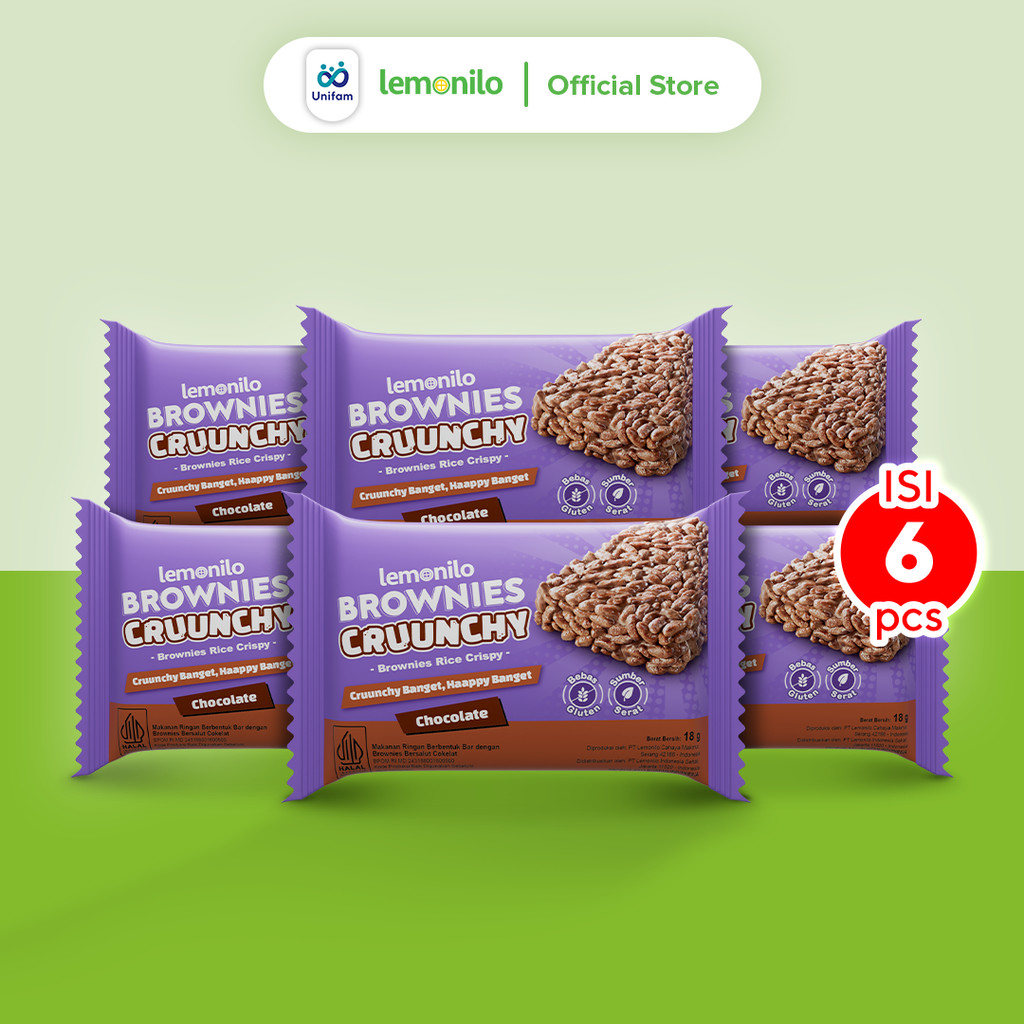6 Pcs Lemonilo Brownies Crunchy Coklat - Snack Lemonilo Brownies 18 Gr