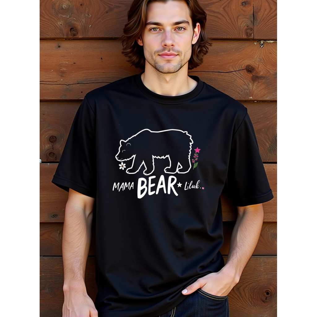 Kaos Pria Lengan Panjang Hitam Motif Mama Bear - Kaos Distro Katun V-Neck