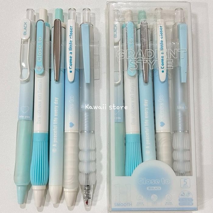 

5pcs Set Pulpen Gel Lucu Heart Pen Kawaii Aesthetic Tinta Hitam Stationery - White