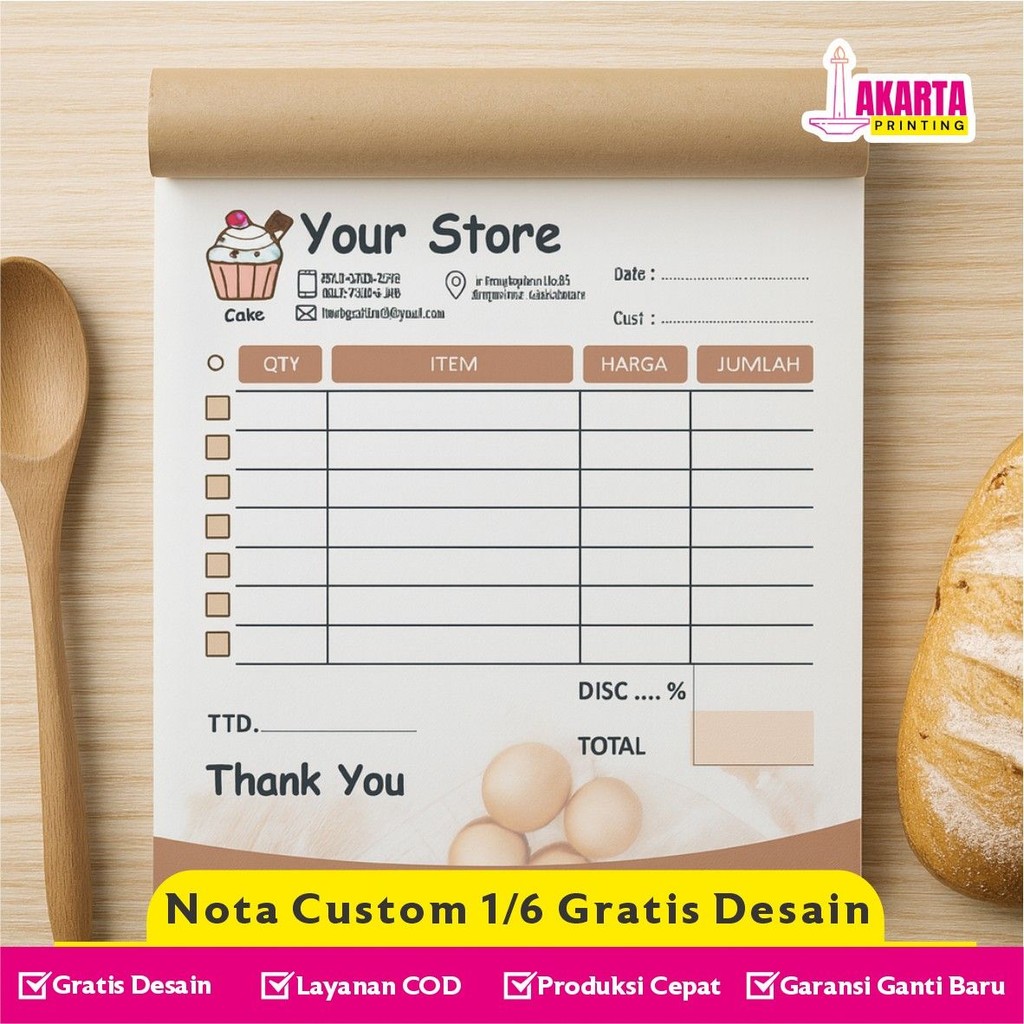 

Cetak Nota Custom 1/6 Gratis Desain dan Logo Bebas Nama Usaha Sendiri Nota Bon Kwitansi Faktur Murah