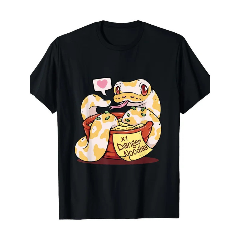 Harajuku Hip Hop Kaos Meme Ular Piton Bola Mie Bahaya untuk Pecinta Reptil - 100% - 200g Kecenderung