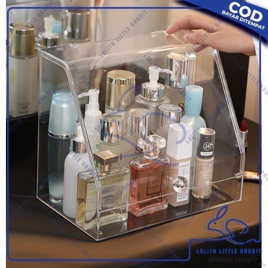 JAMIN MURAH LOLITA Rak Kosmetik Acrylic Transparan Dengan Penutup Anti Debu Storage Box / Tempat Pen