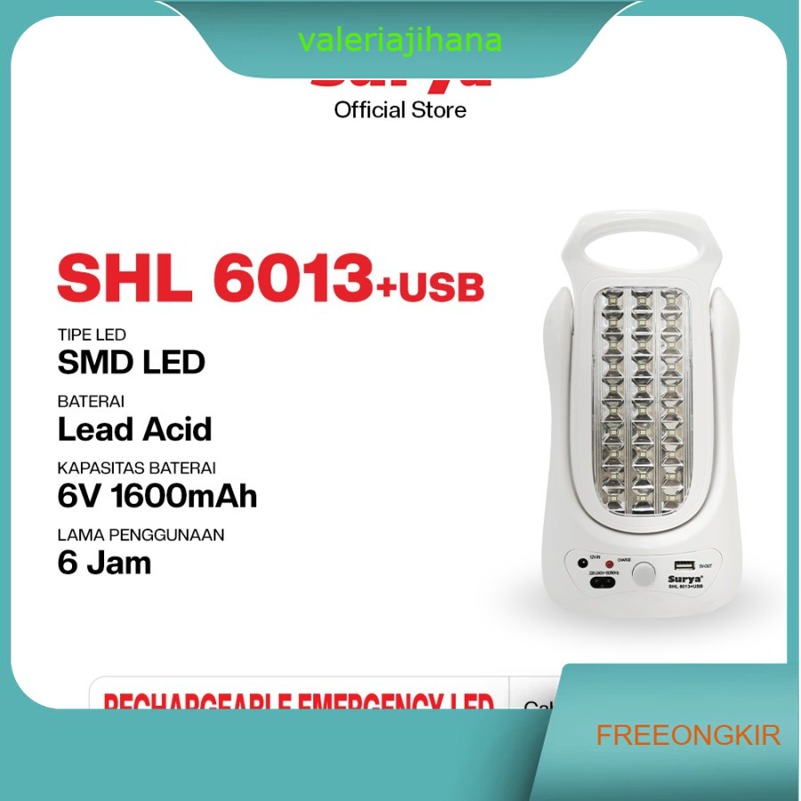 Lampu Emergency LED SURYA Lampu Darurat Senter Charge SHL 6013 + USB SHL6013