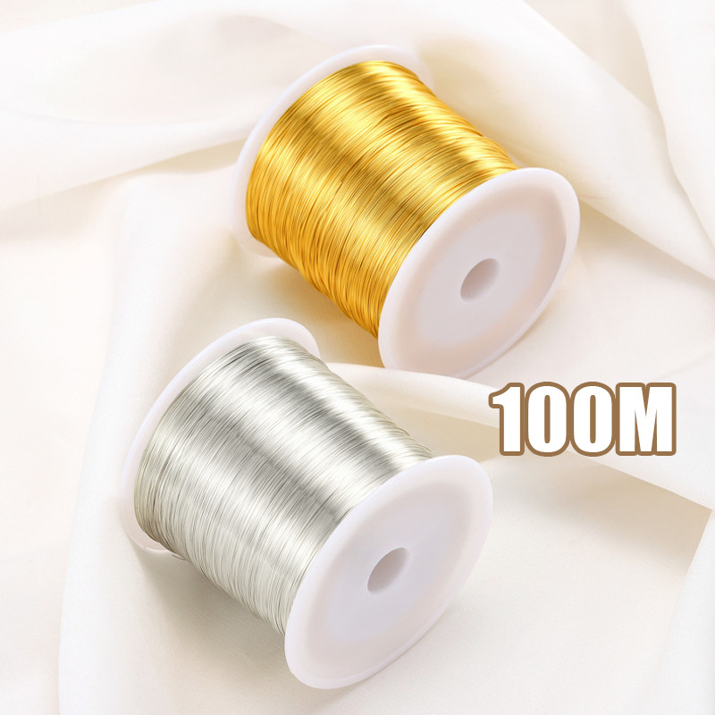 100m Gulungan Kawat Tembaga Warna Emas Silver Membuat Perhiasan DIY Kawat Kerajinan Tangan